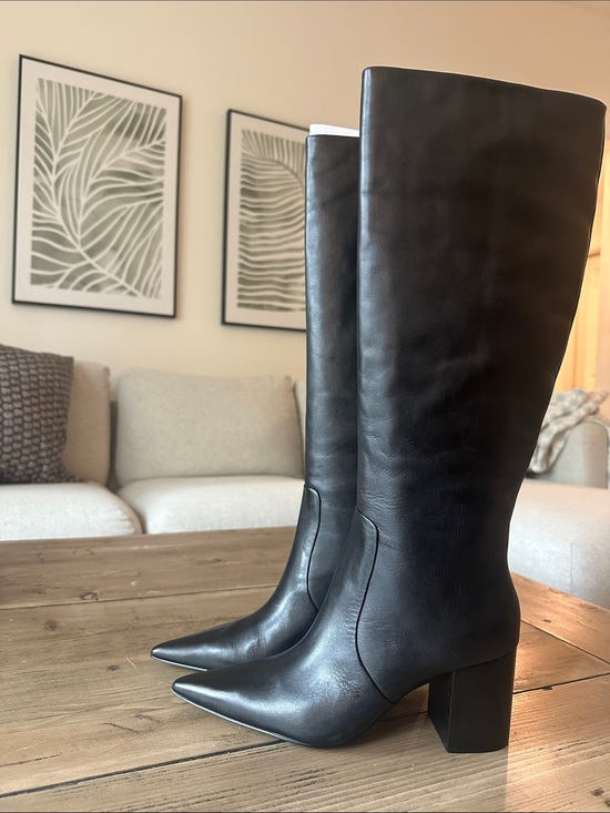 Steve Madden Shoes - Steve Madden Black Leather Knee-High Pointed Toe Block Heel Boots